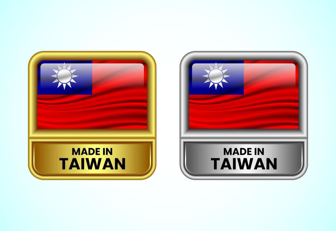 Made in Taiwan label icon in gold and silver color. Flag icon set for business vector