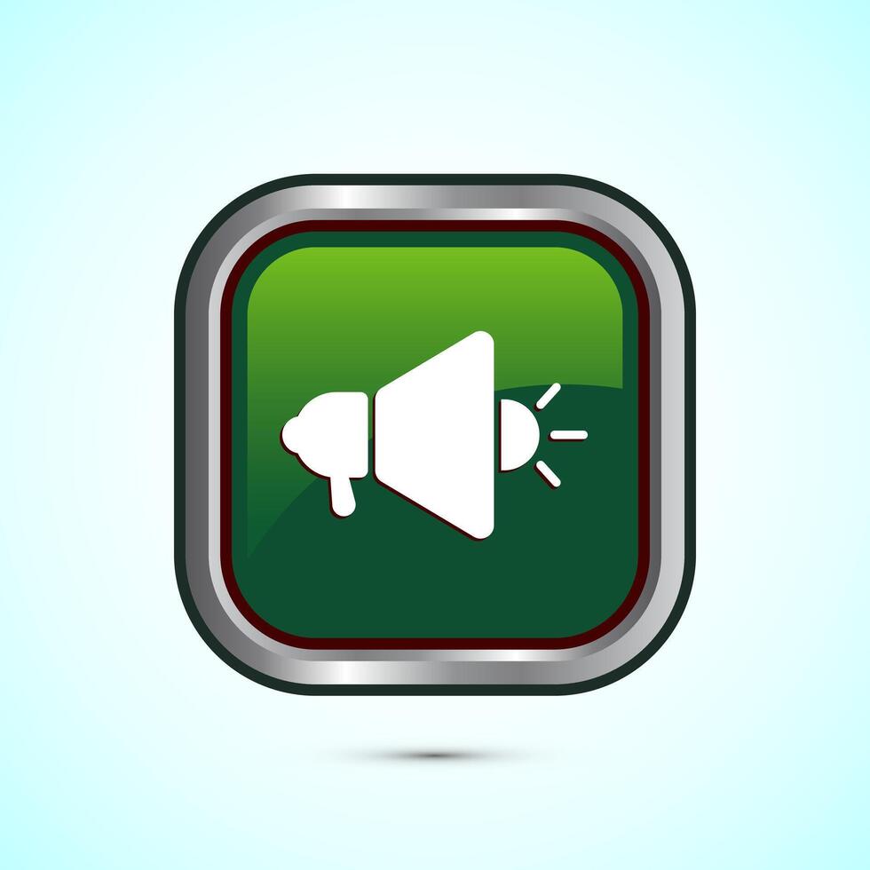 Megaphone icon design illustration, Loudspeaker icon, Shout announce sign. Promotion annoucement. Green Color Square Button Design vector