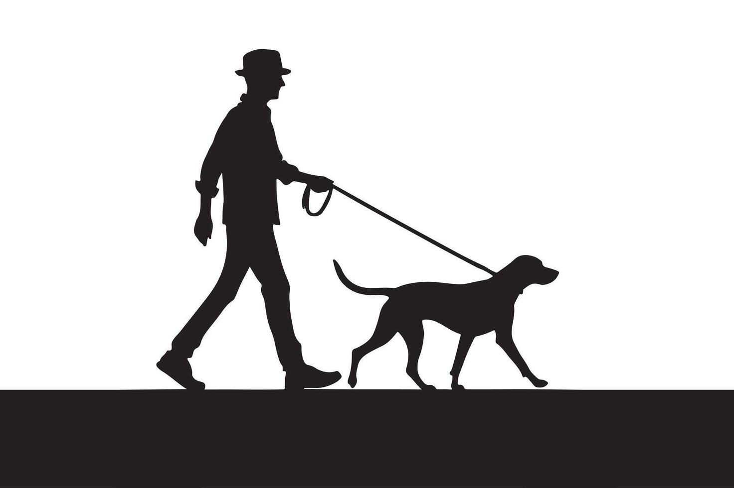 Man walking dog silhouette vector