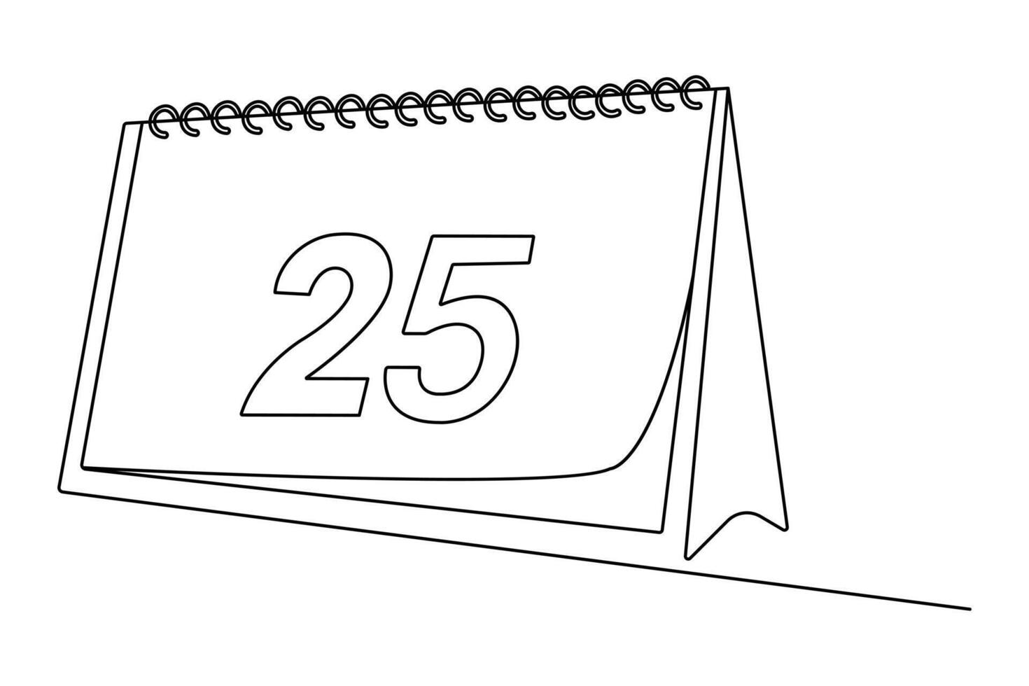 Table calendar continuous one line drawing and happy new years minimalist outline icon vector