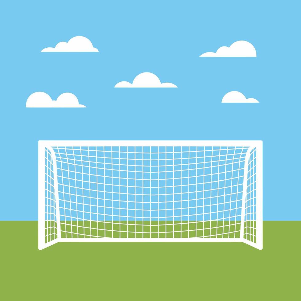 Soccer goal on grass with sky and clouds vector