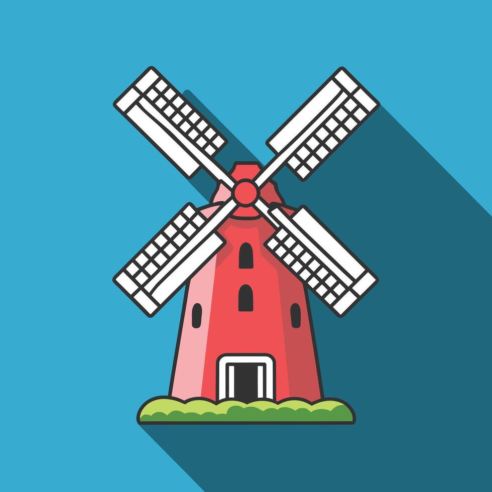 A red windmill icon on a blue background vector