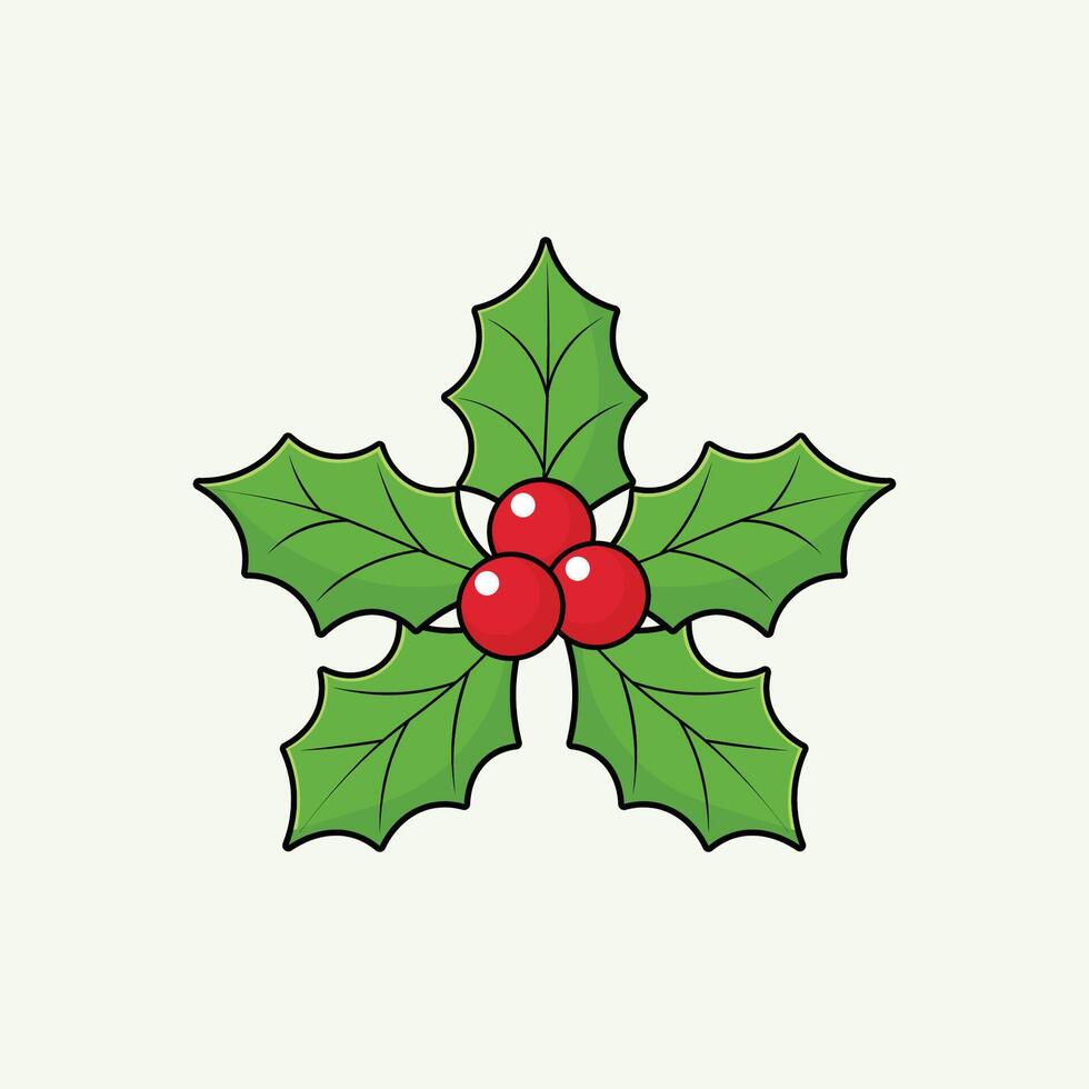 Festive Holly with Green Leaves and Red Berries vector
