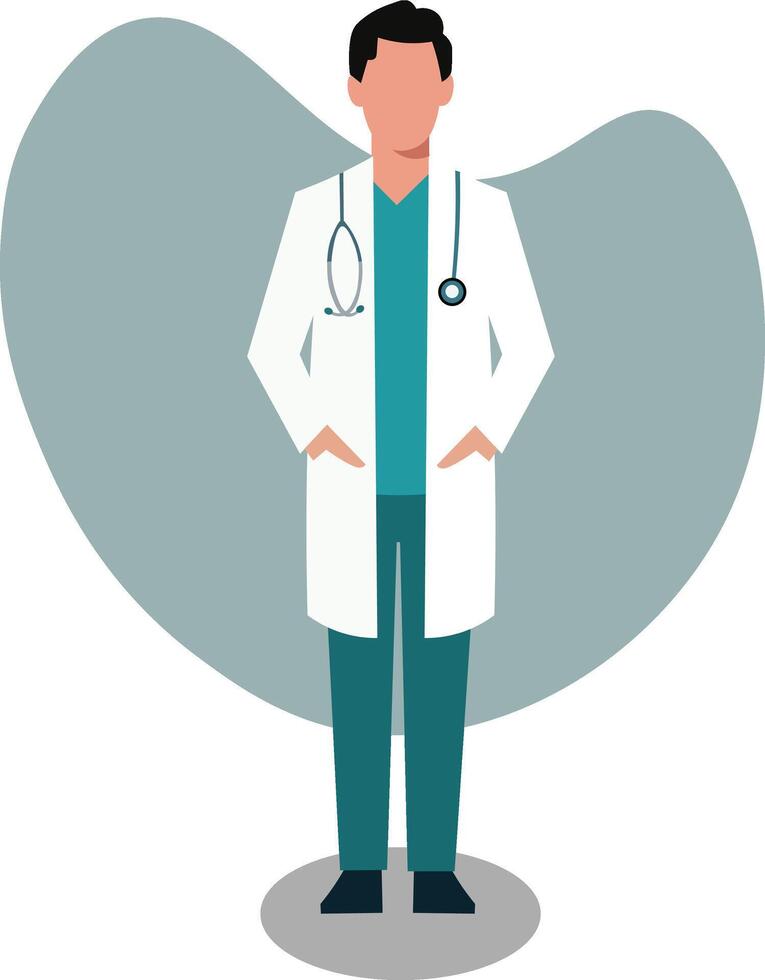 A doctor in a white coat standing in front of a blue background vector
