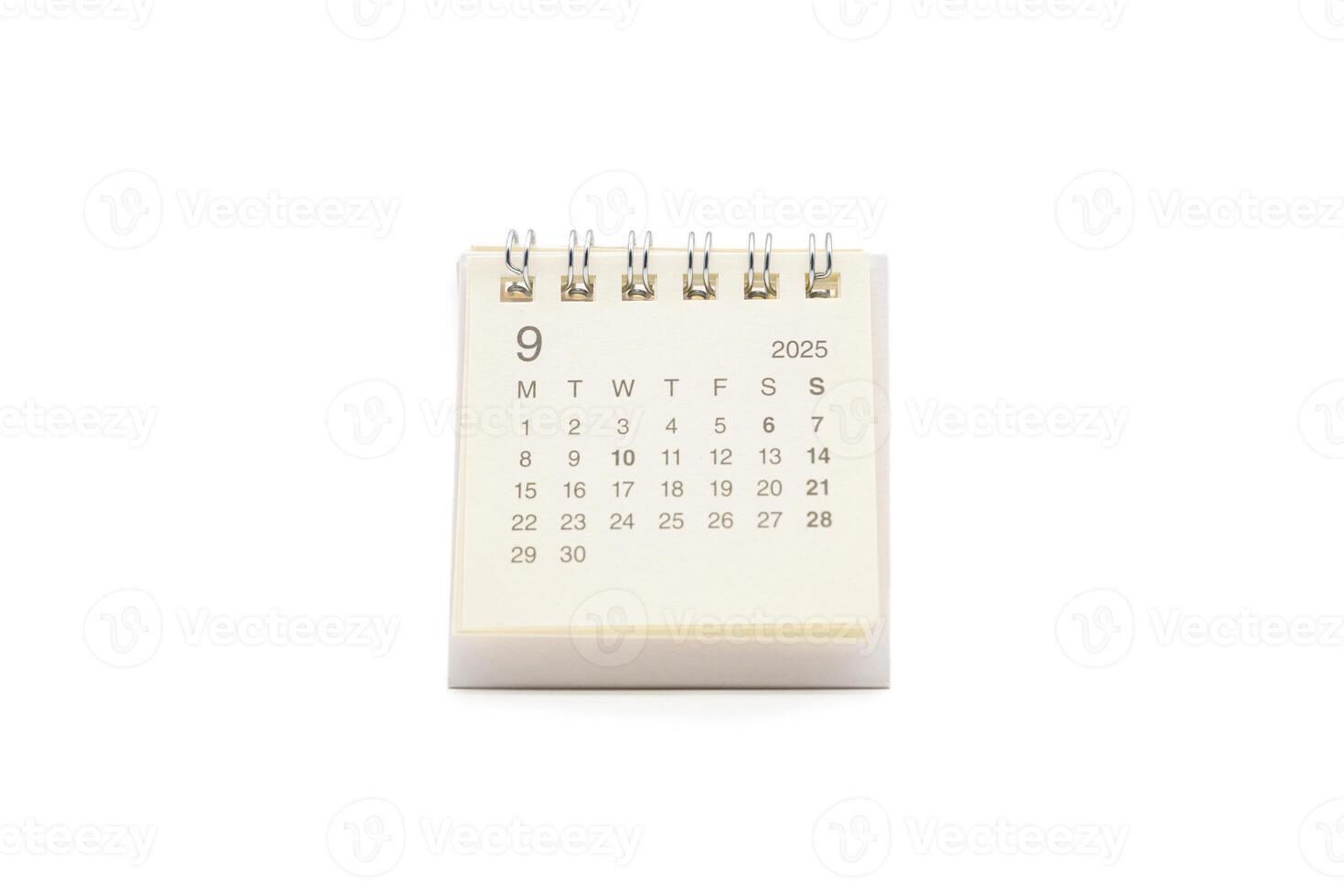 Simple desk calendar for SEPTEMBER 2025 isolated on white background. Calendar concept with copy space. 2025 SEP calendar. photo