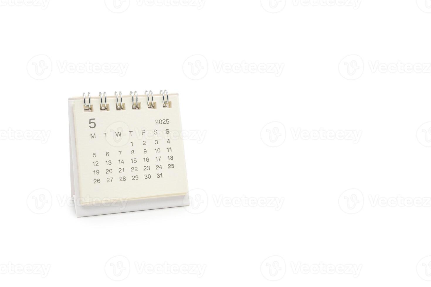 Simple desk calendar for MAY 2025 with office supplies. Calendar concept with copy space. 2025 MAY calendar. photo
