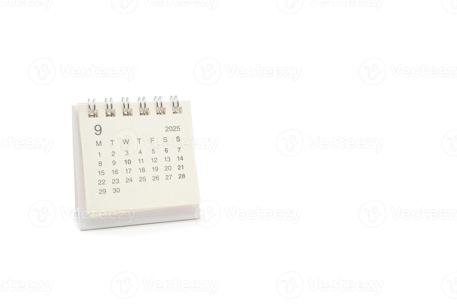 Simple desk calendar for SEPTEMBER 2025 isolated on white background. Calendar concept with copy space. 2025 SEP calendar. photo