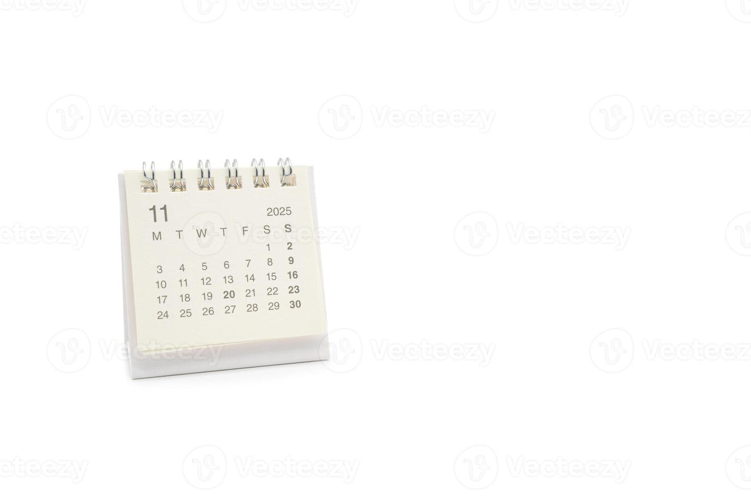Simple desk calendar for NOVEMBER 2025 isolated on white background. Calendar concept with copy space. 2025 NOV calendar. photo