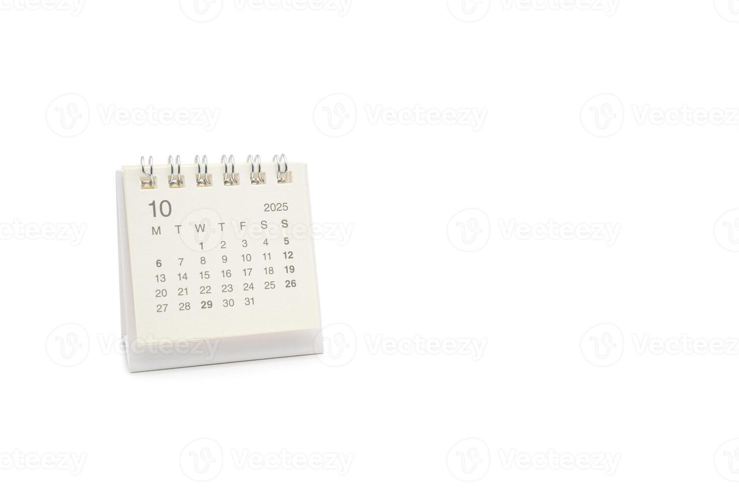 Simple desk calendar for OCTOBER 2025 isolated on white background. Calendar concept with copy space. 2025 OCT calendar. photo
