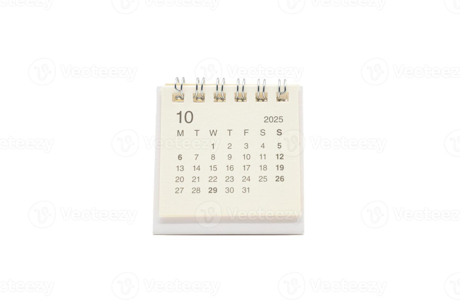 Simple desk calendar for OCTOBER 2025 isolated on white background. Calendar concept with copy space. 2025 OCT calendar. photo