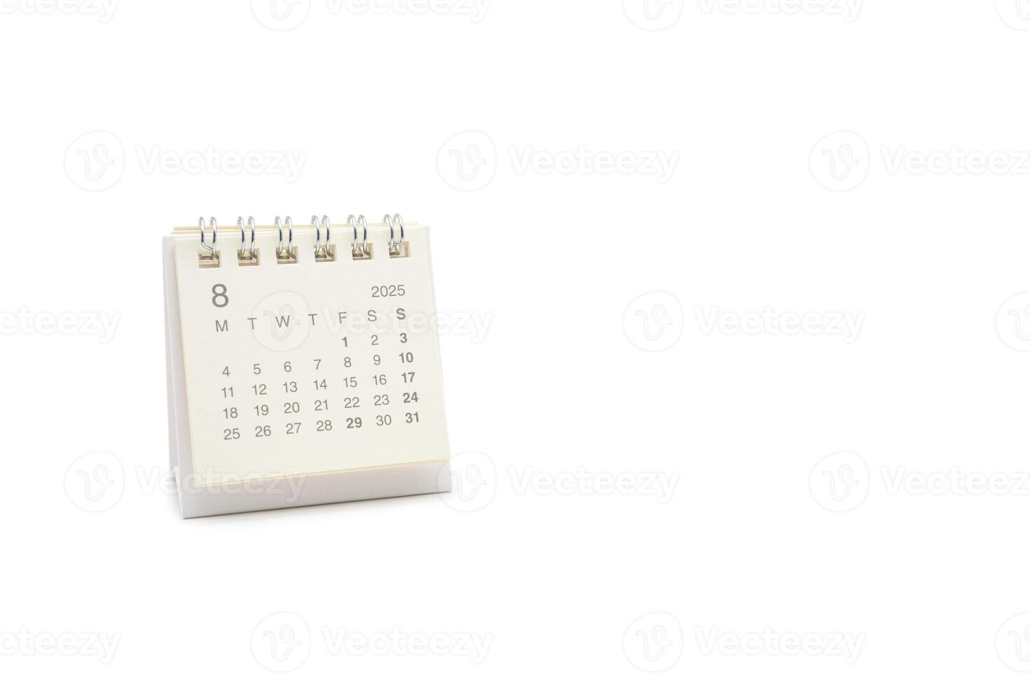 Simple desk calendar for AUGUST 2025 isolated on white background. Calendar concept with copy space. 2025 AUG calendar. photo