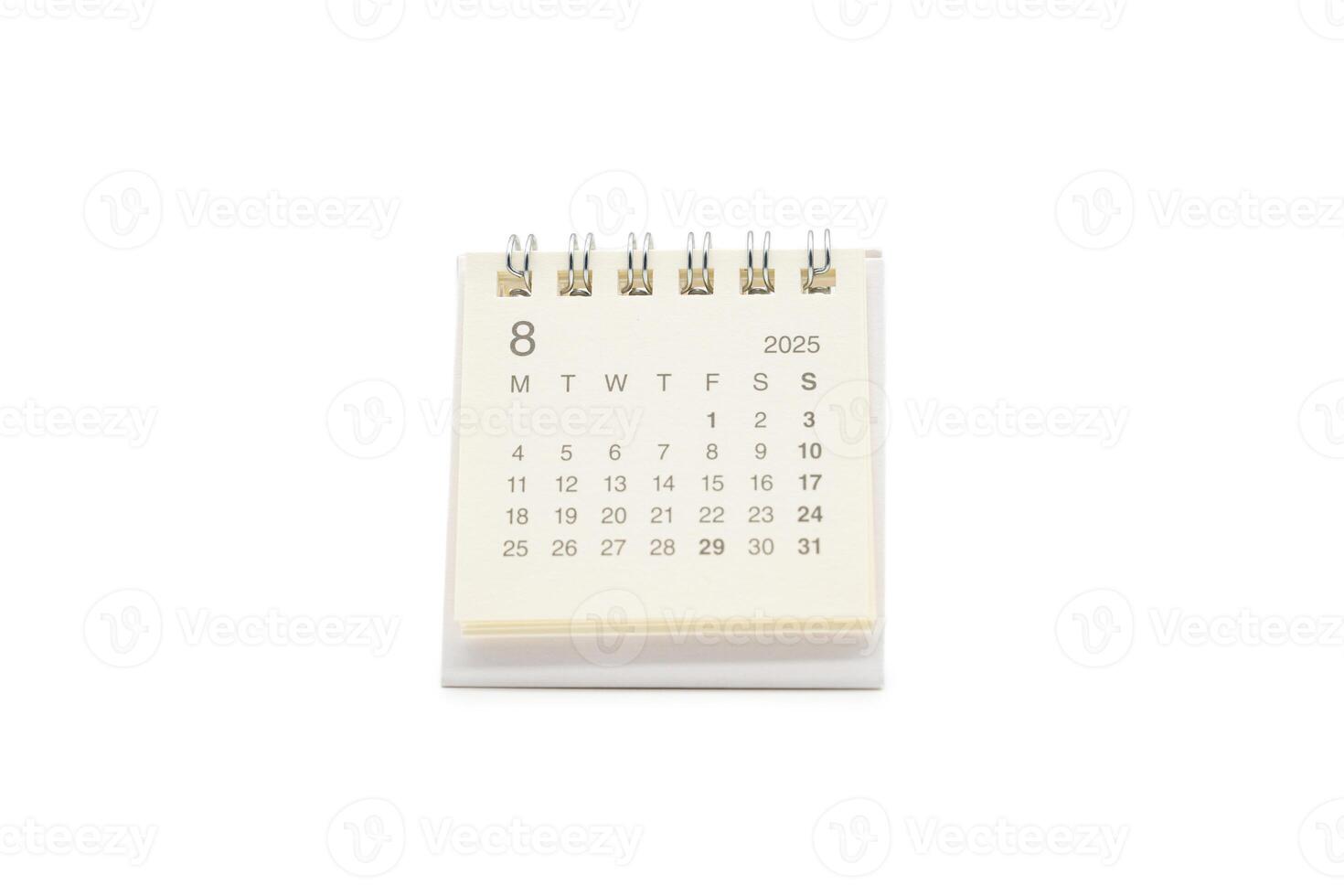 Simple desk calendar for AUGUST 2025 isolated on white background. Calendar concept with copy space. 2025 AUG calendar. photo
