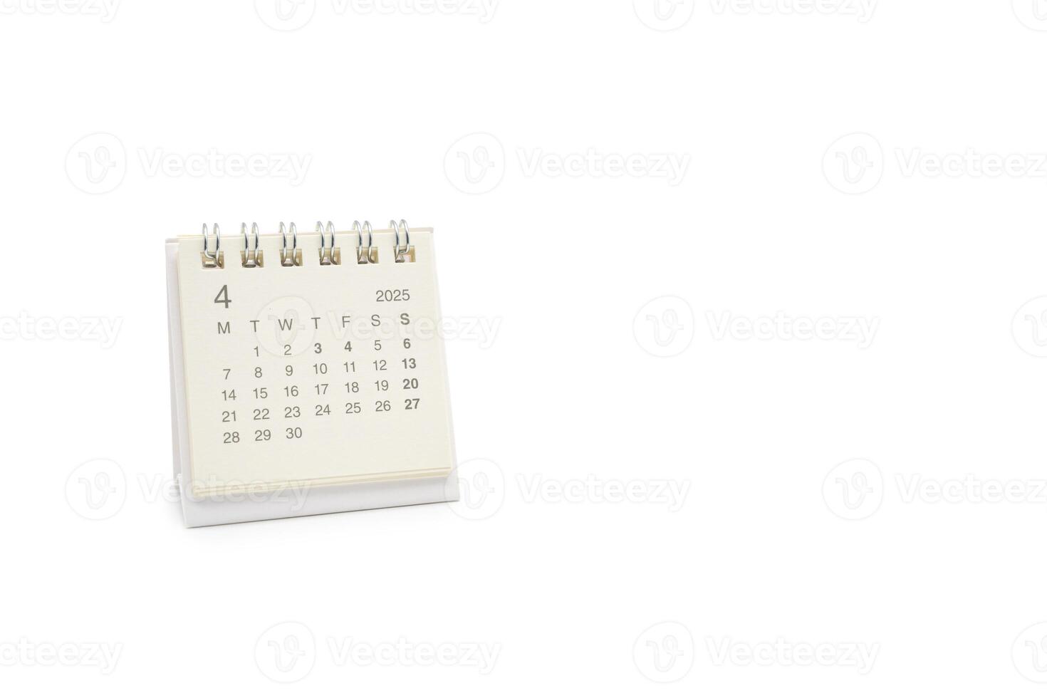 Simple desk calendar for APRIL 2025 isolated on white background. Calendar concept with copy space. 2025 APR calendar. photo