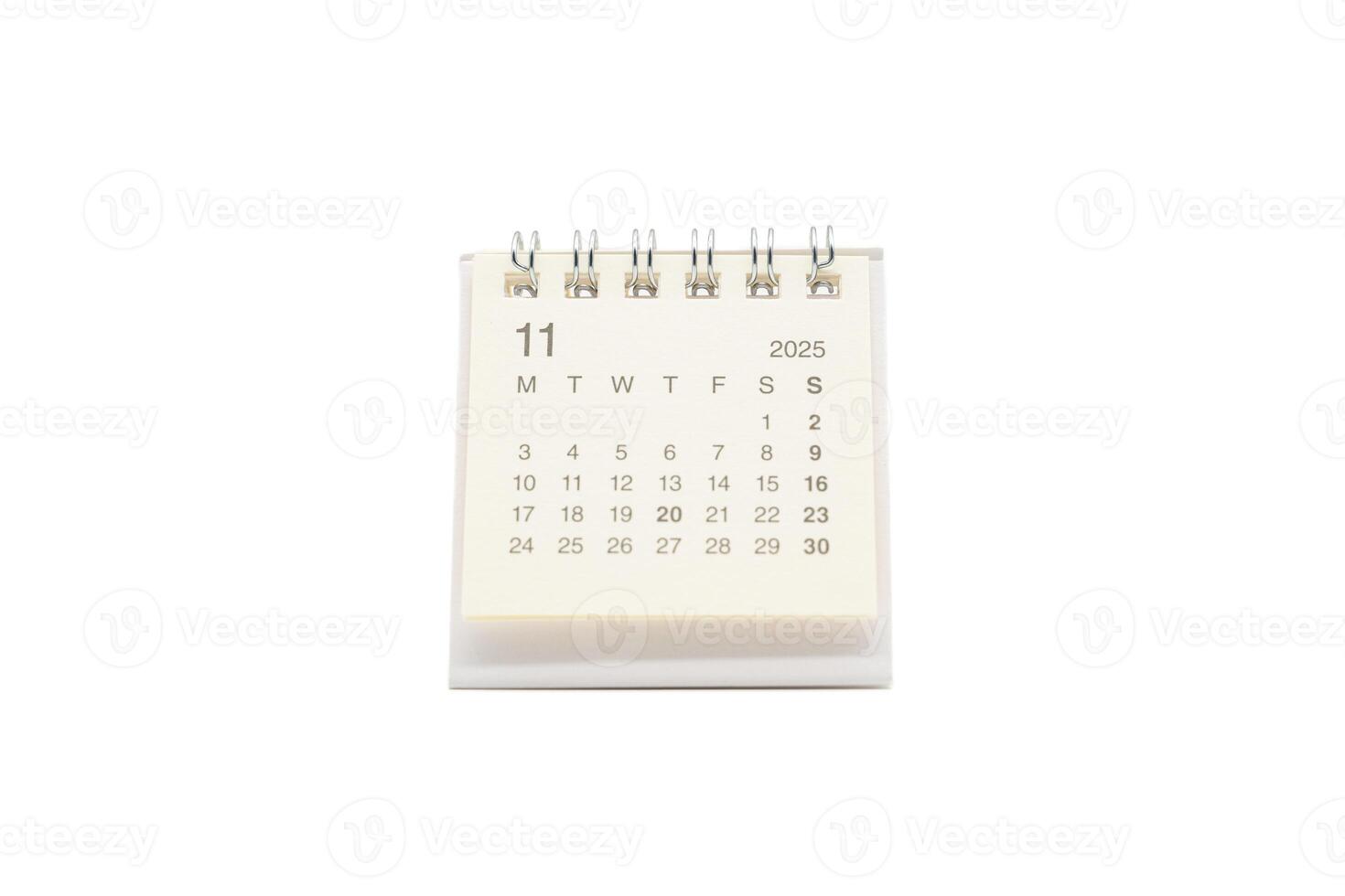 Simple desk calendar for NOVEMBER 2025 isolated on white background. Calendar concept with copy space. 2025 NOV calendar. photo
