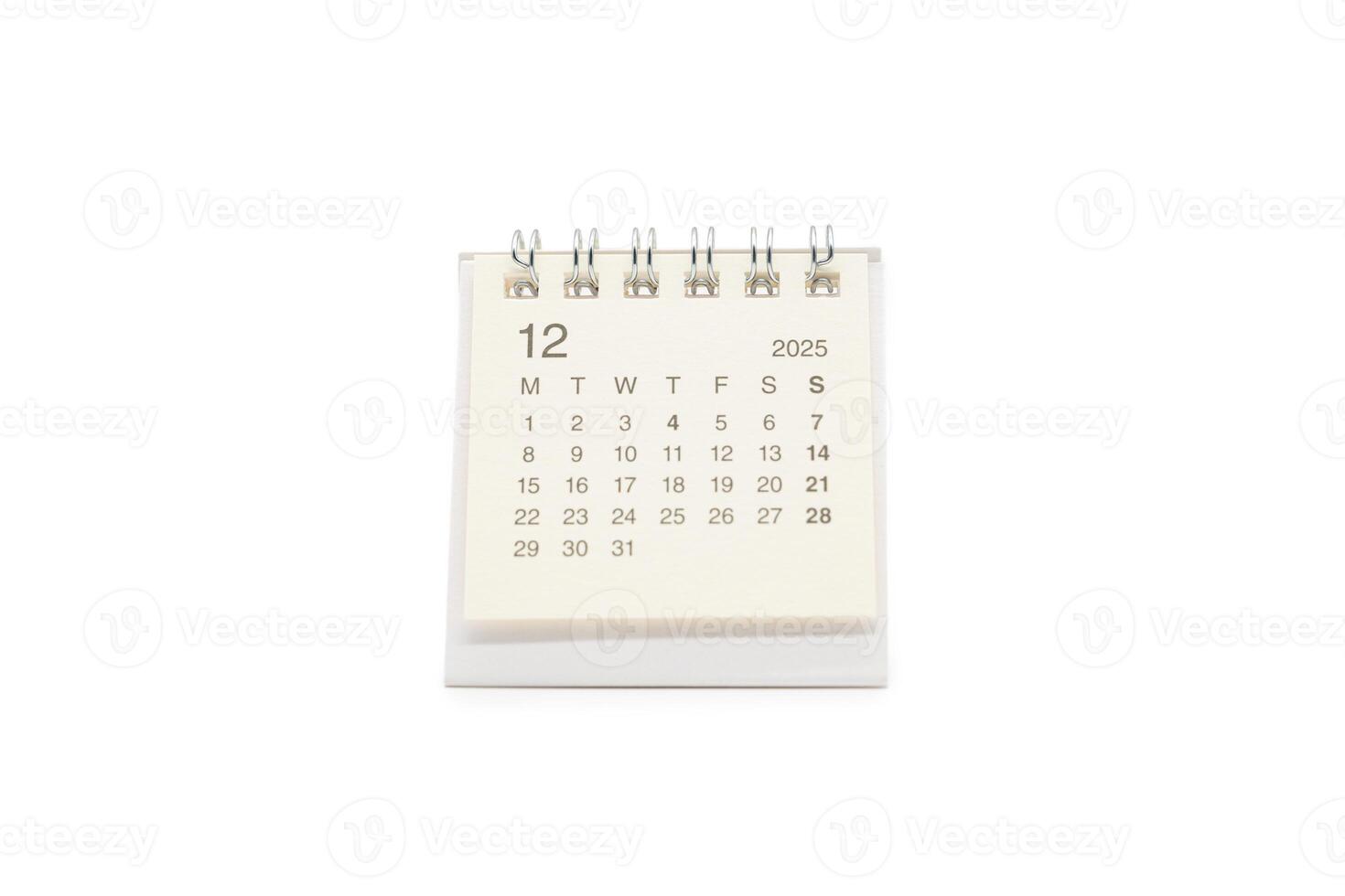 Simple desk calendar for DECEMBER 2025 isolated on white background. Calendar concept with copy space. 2025 DEC calendar. photo