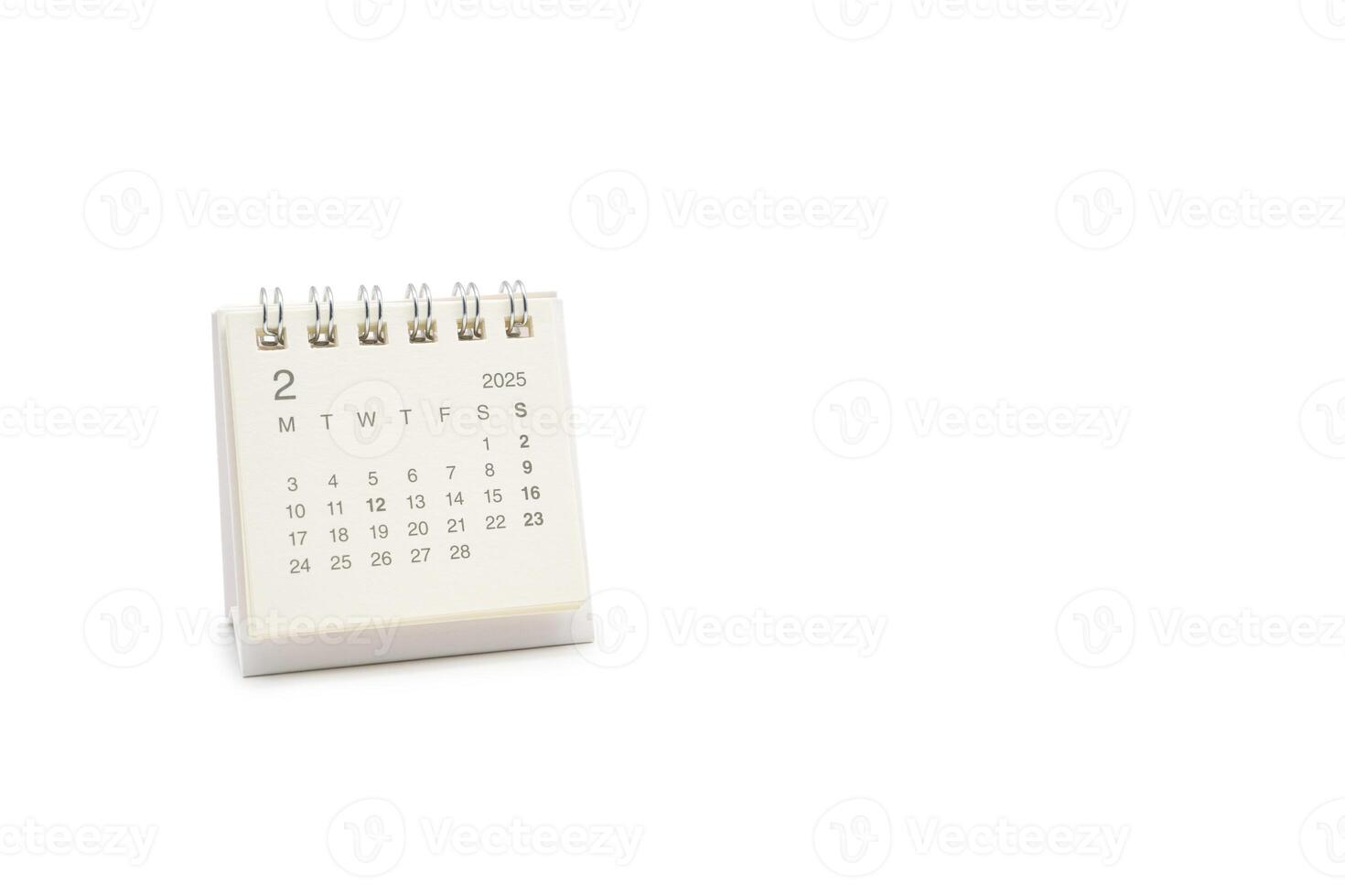 Simple desk calendar for FEBRUARY 2025 isolated on white background. Calendar concept with copy space. 2025 FEB calendar photo