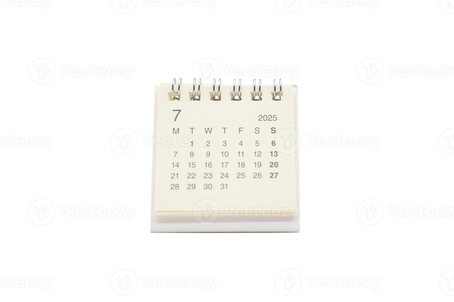 Simple desk calendar for JULY 2025 isolated on white background. Calendar concept with copy space. 2025 JUL calendar. photo