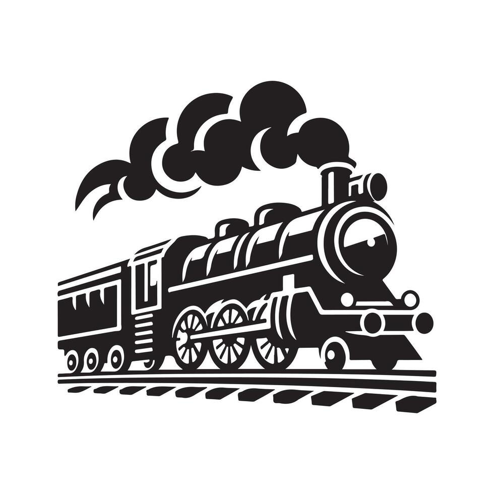 Train Silhouette Vectors for Railway-Themed Greeting Cards