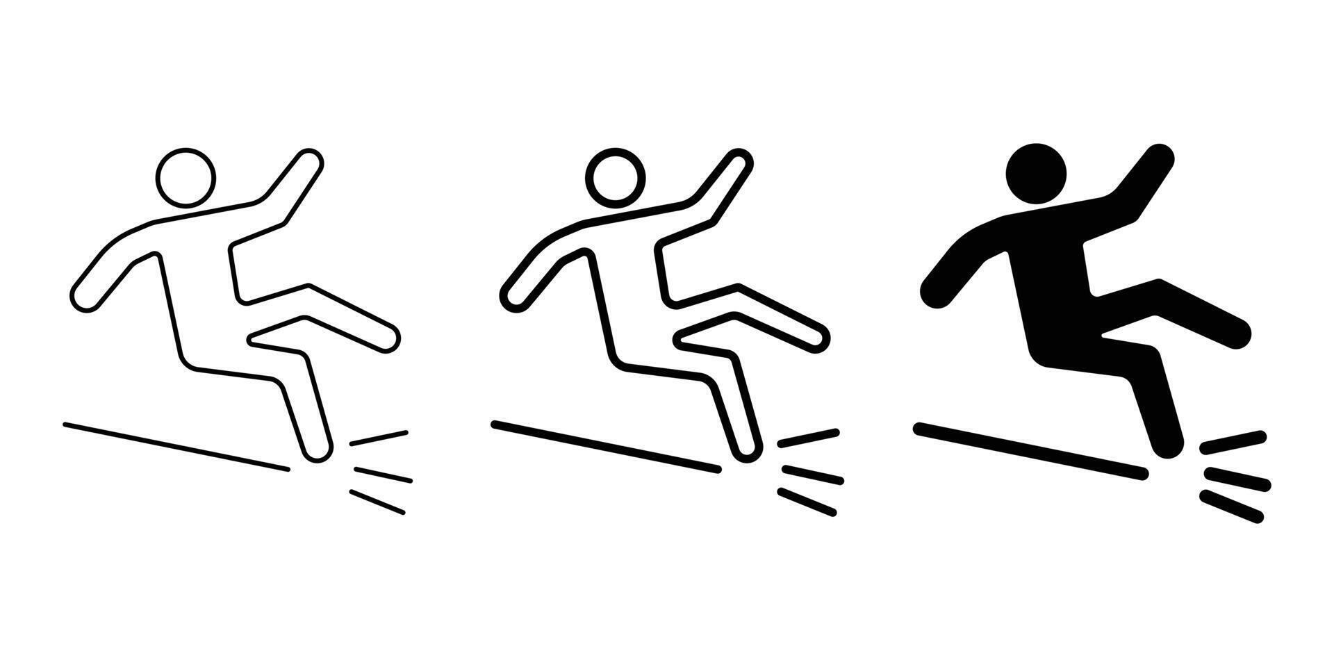 Slippery floor road icon on white background. Fall falling danger accident eps sign. Falling person pictogram on white background. vector