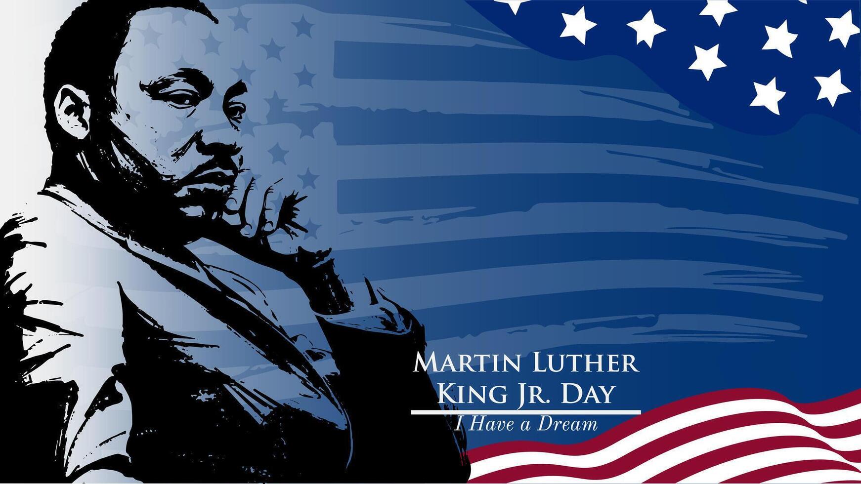 Graphic Illustration Background of Martin Luther King Jr. Day celebration, with American flag and Martin Luther silhouette theme, Copy Space Area. Suitable to be placed on content with that theme. vector