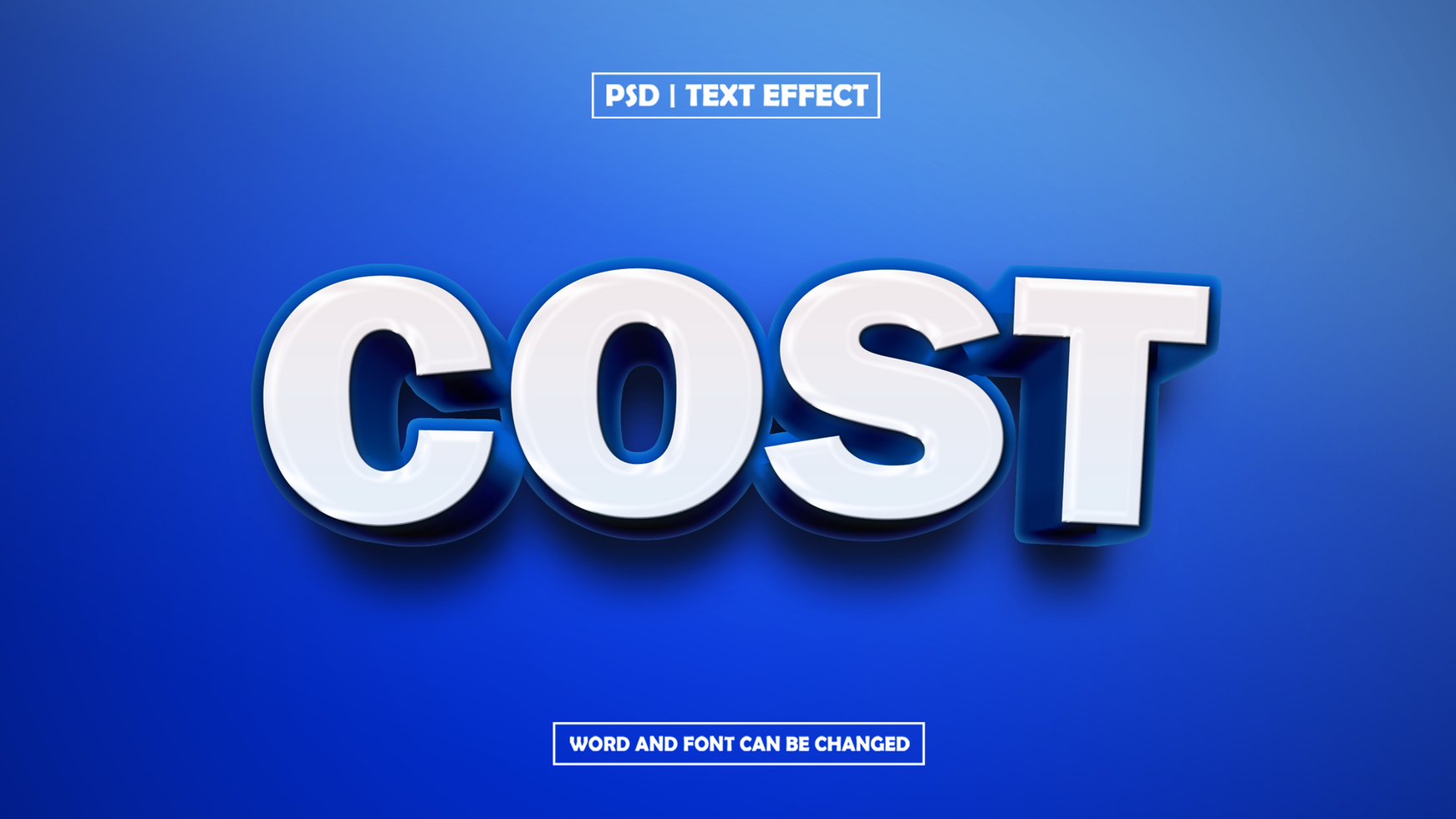 Cost Text Effect on Blue Background psd
