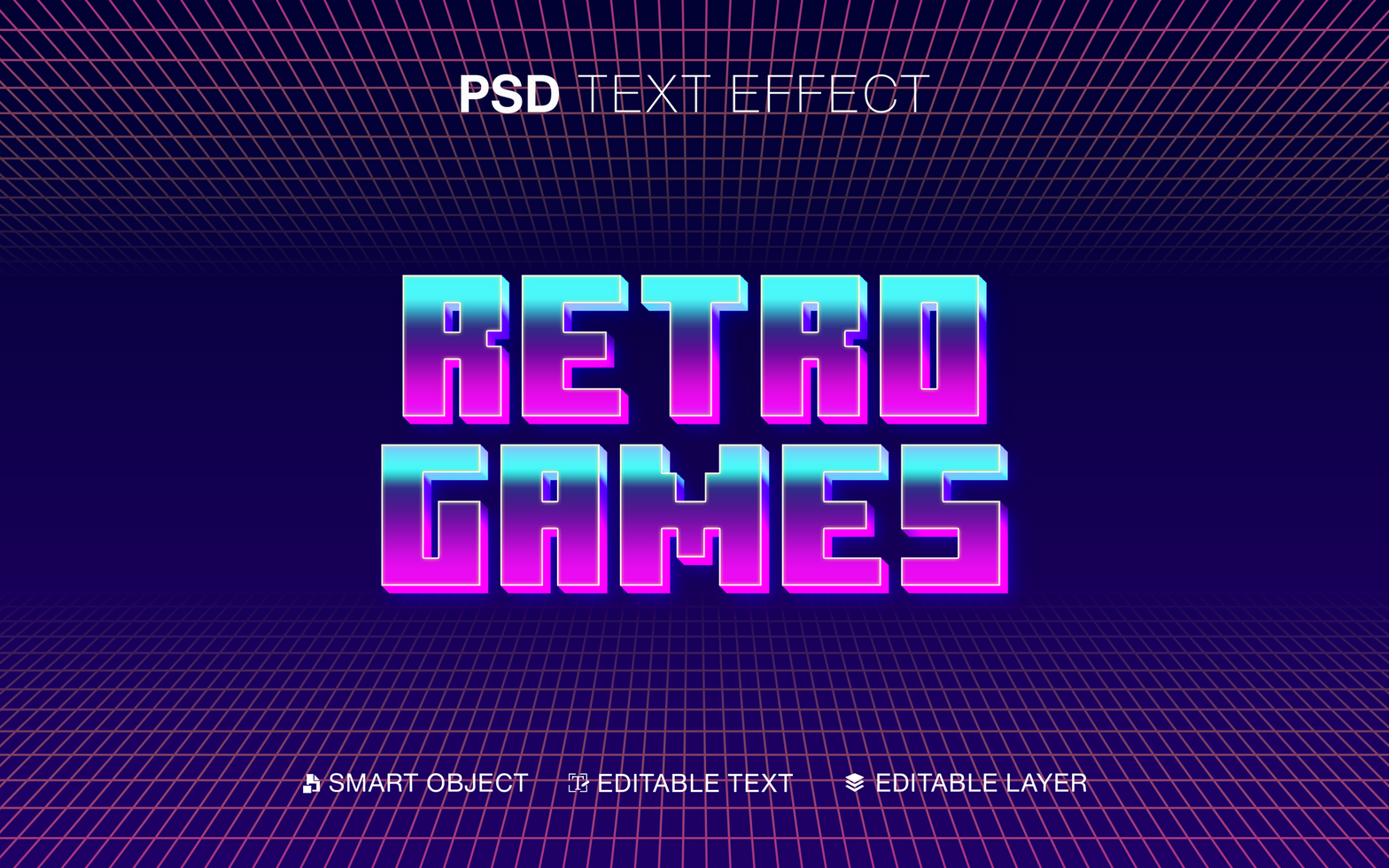 Retro Games Glow Text Effect psd