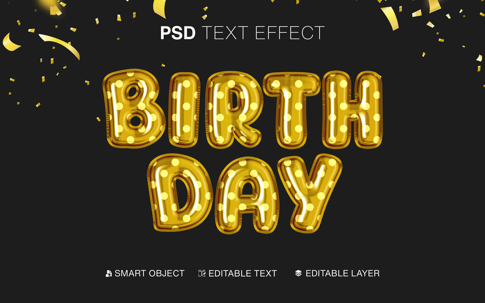 3D Editable balloons Birthday Text Effect in golden psd