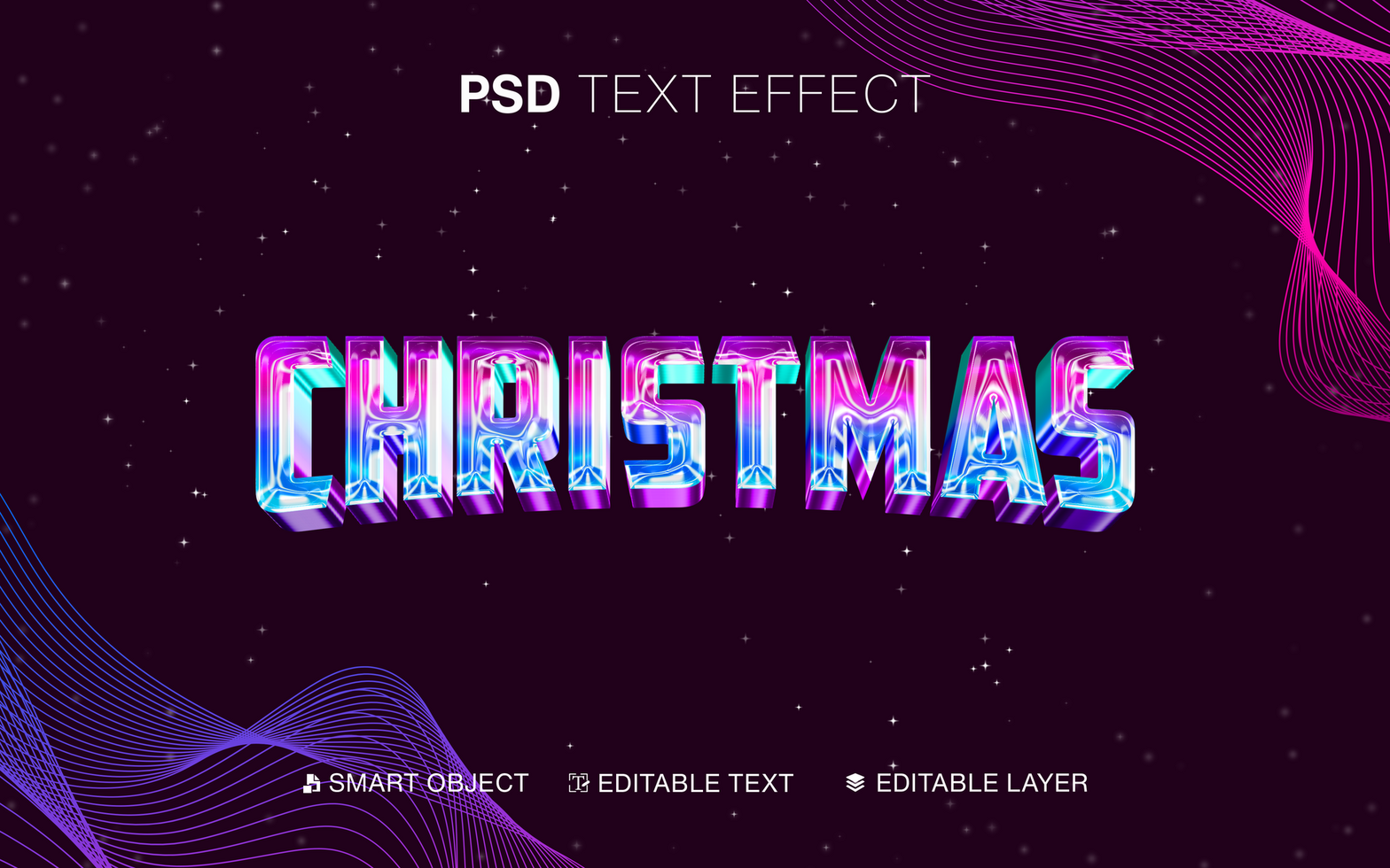 Colorful Neon 3D Christmas Text Effect psd