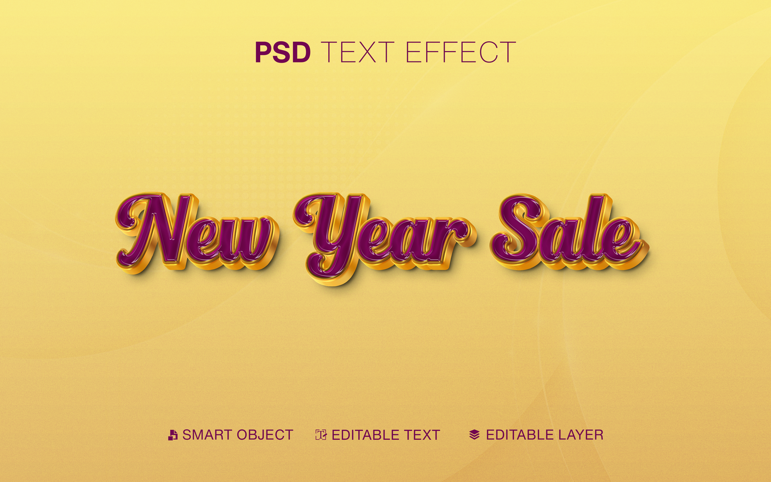 3D New Year Sale Text Effect with color Gold and Purple psd