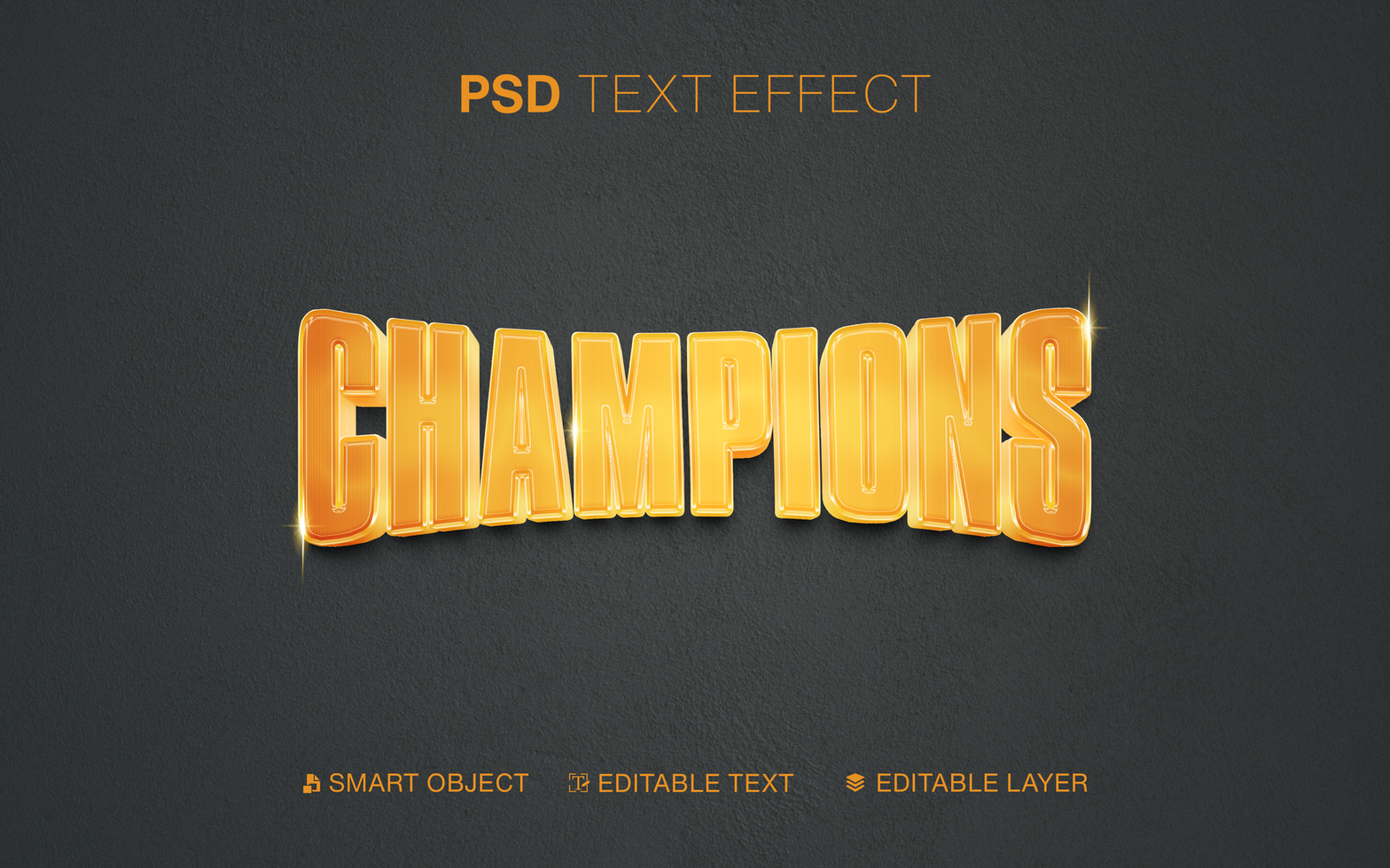 3D Gold Champions Text Effect psd