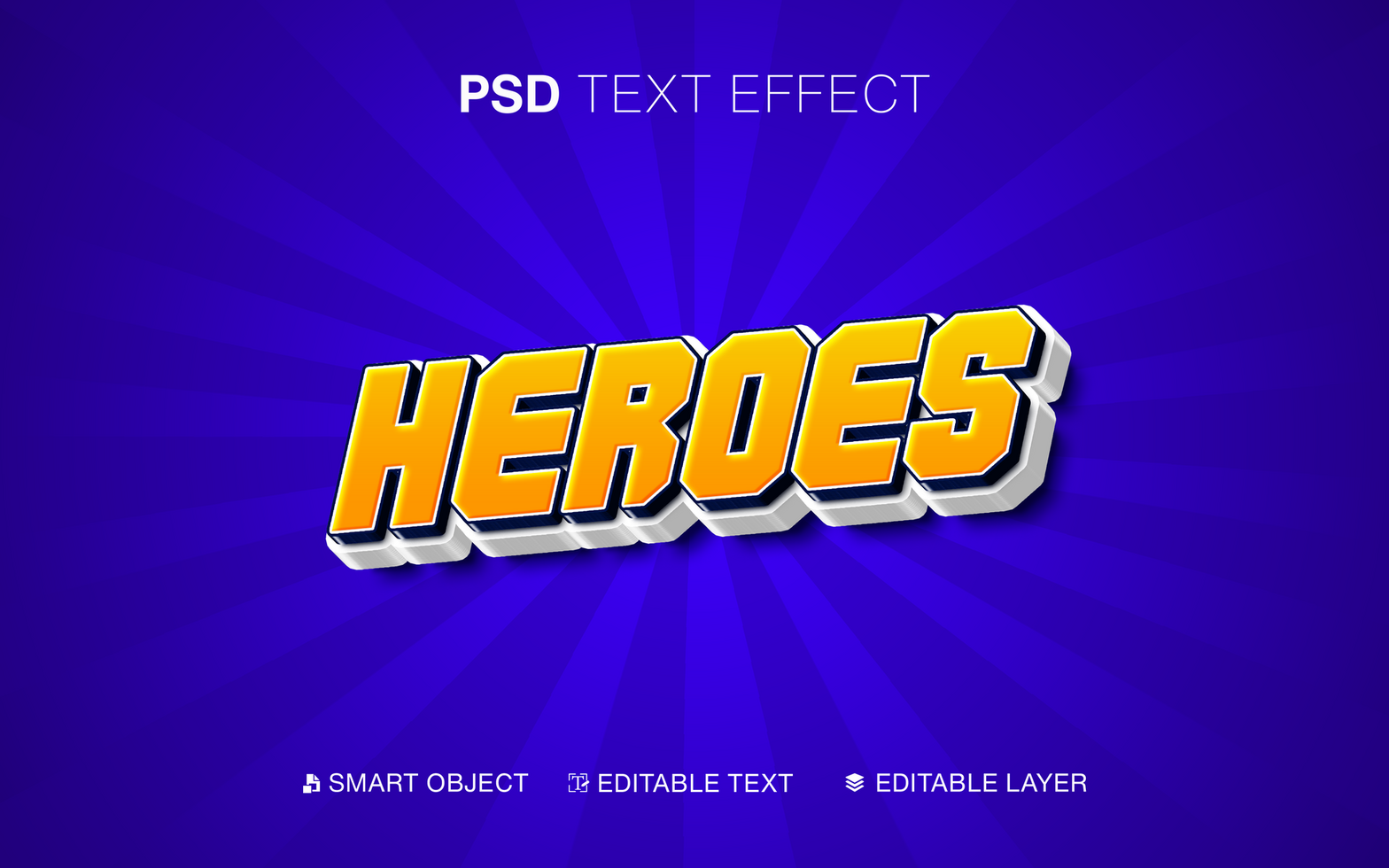 3D Editable Heroes Gradient Yellow Text Effect psd
