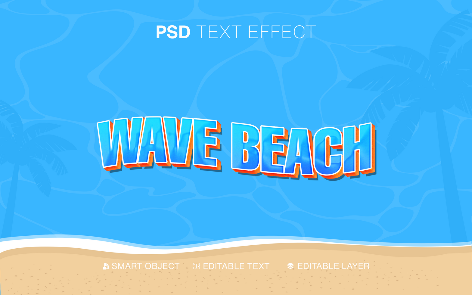 3D Wave Beach Blue Text Effect psd