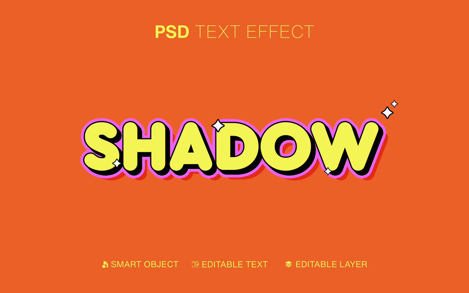 3D Editable Shadow Text Effect Orange and Yellow psd