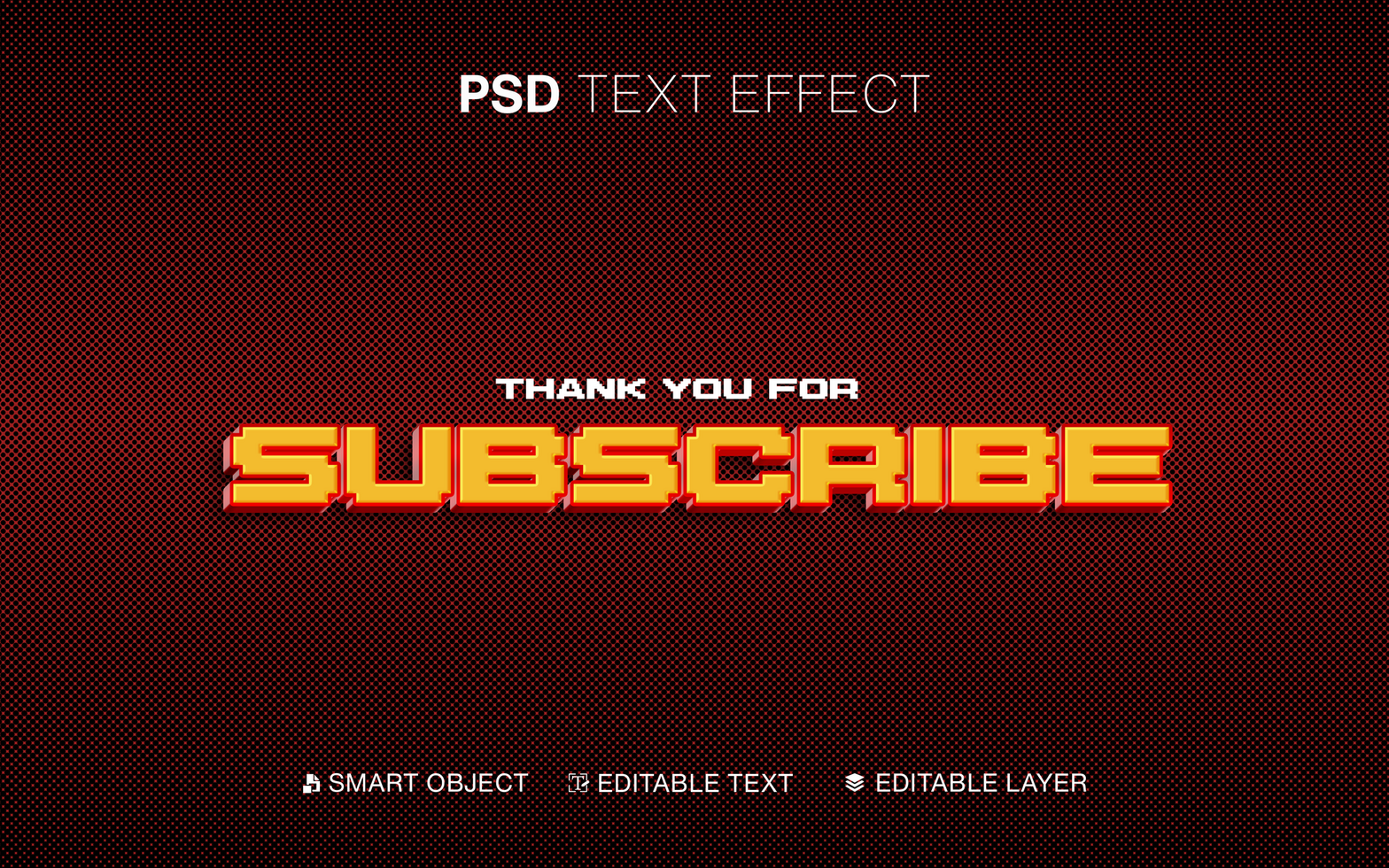 Editable 8 Bit Subscribe Text Effect With Yellow And Red Color psd