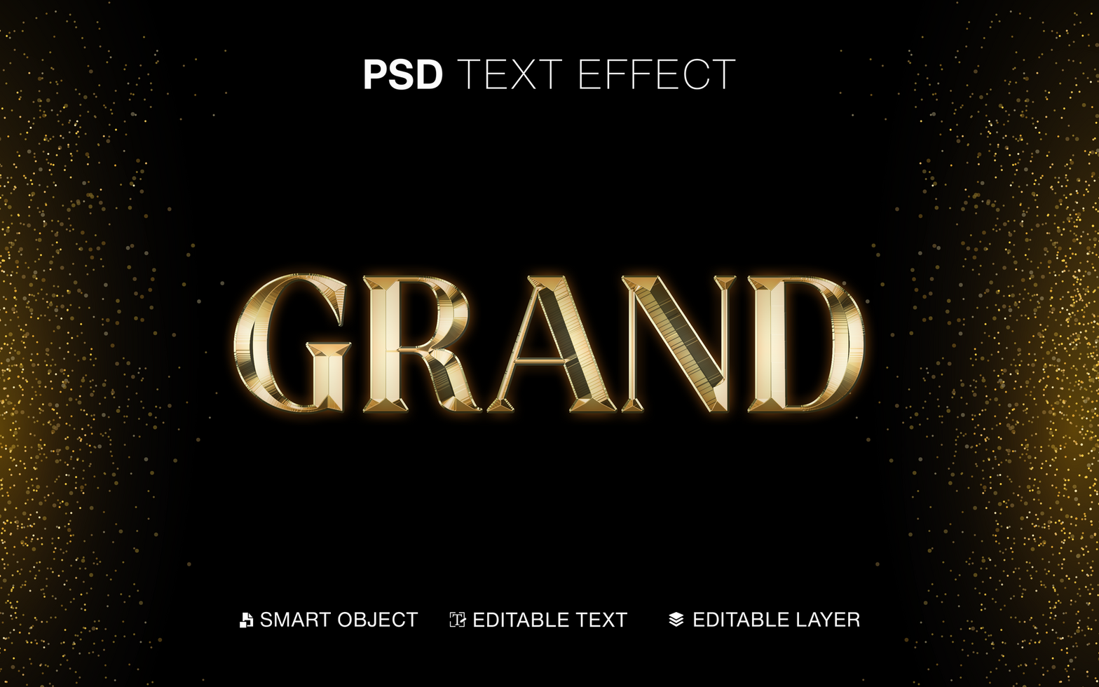 Grand text effect with luxury gold and black color psd