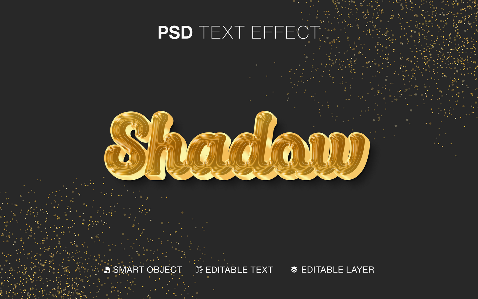 3D Editable Gold Shadow Text Effect with glitter background psd