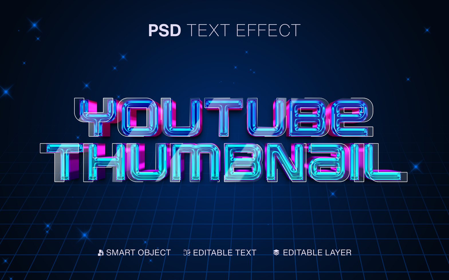 3D Editable Youtube Thumbnail Text Effect in 80s Style psd