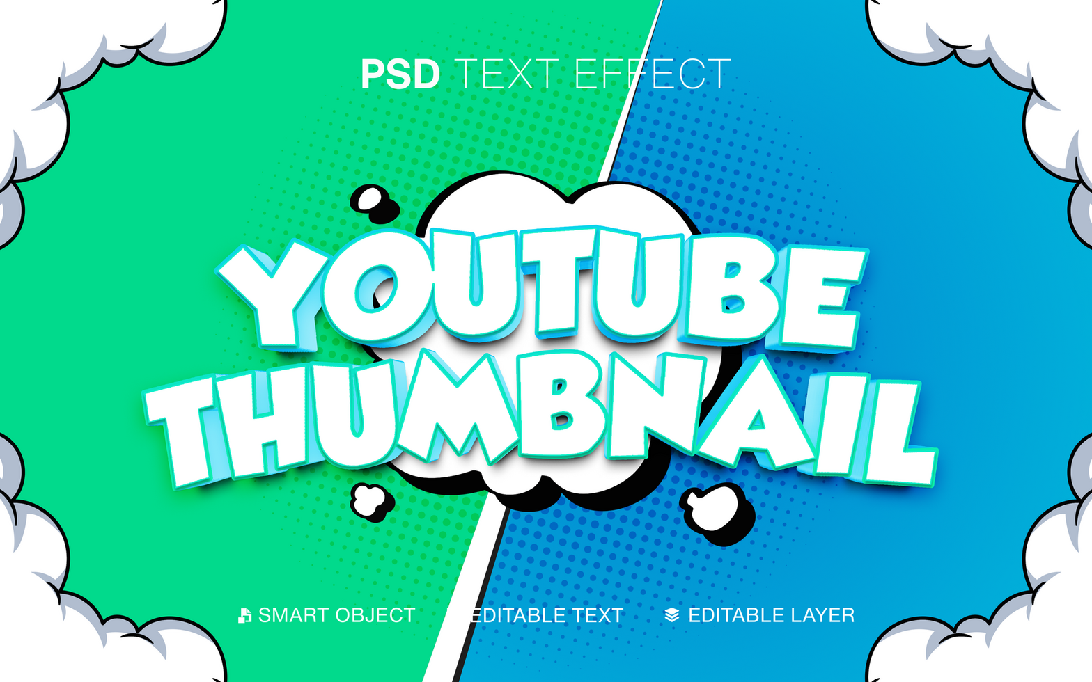 3D Editable Youtube Thumbnail Text Effect Green and Blue Color in Comic Style psd