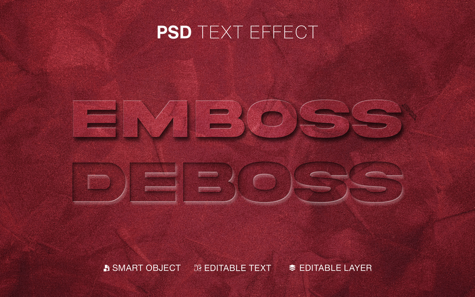 Editable Embossed and Deboss Text Effects in Red psd