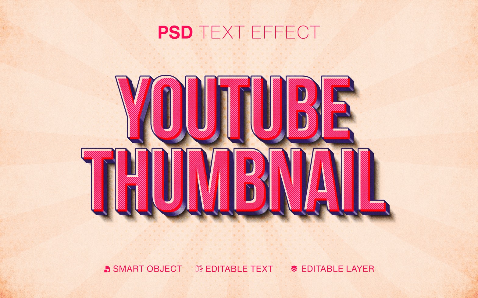 3D Editable Youtube Thumbnail Text Effect Retro Style psd
