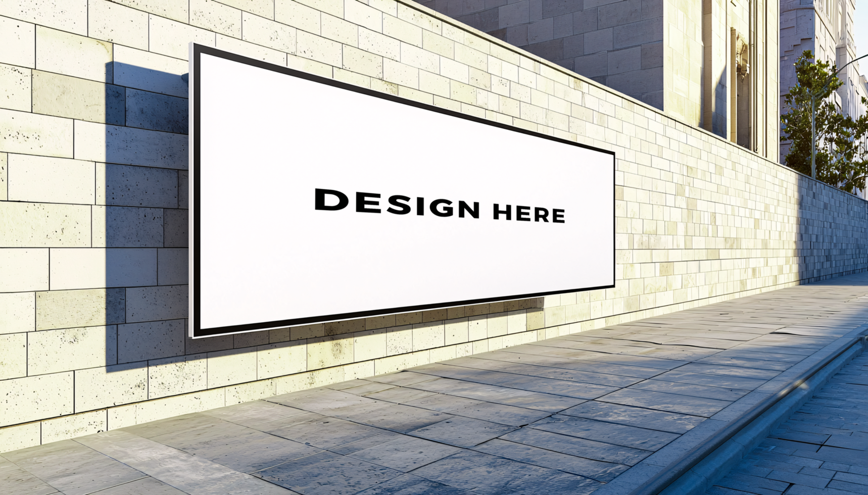 Panoramic billboard mockup on wall near street for branding and marketing psd