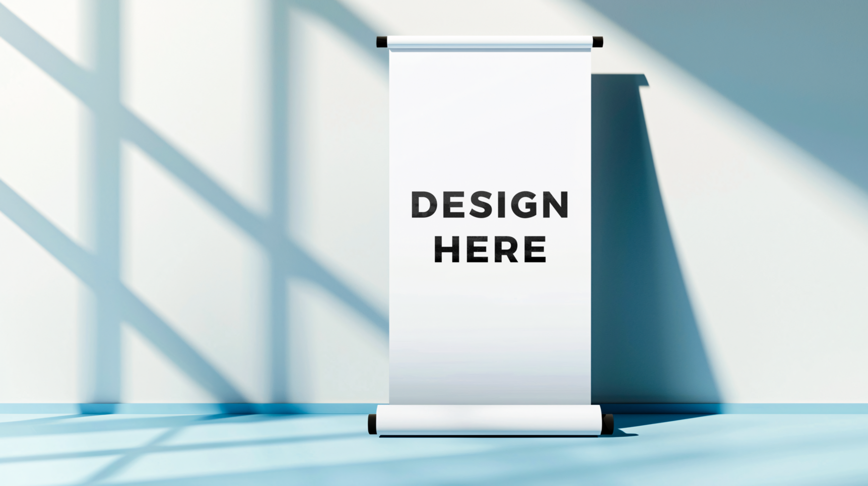 Roll up banner mockup placed in front of white wall for design placement psd