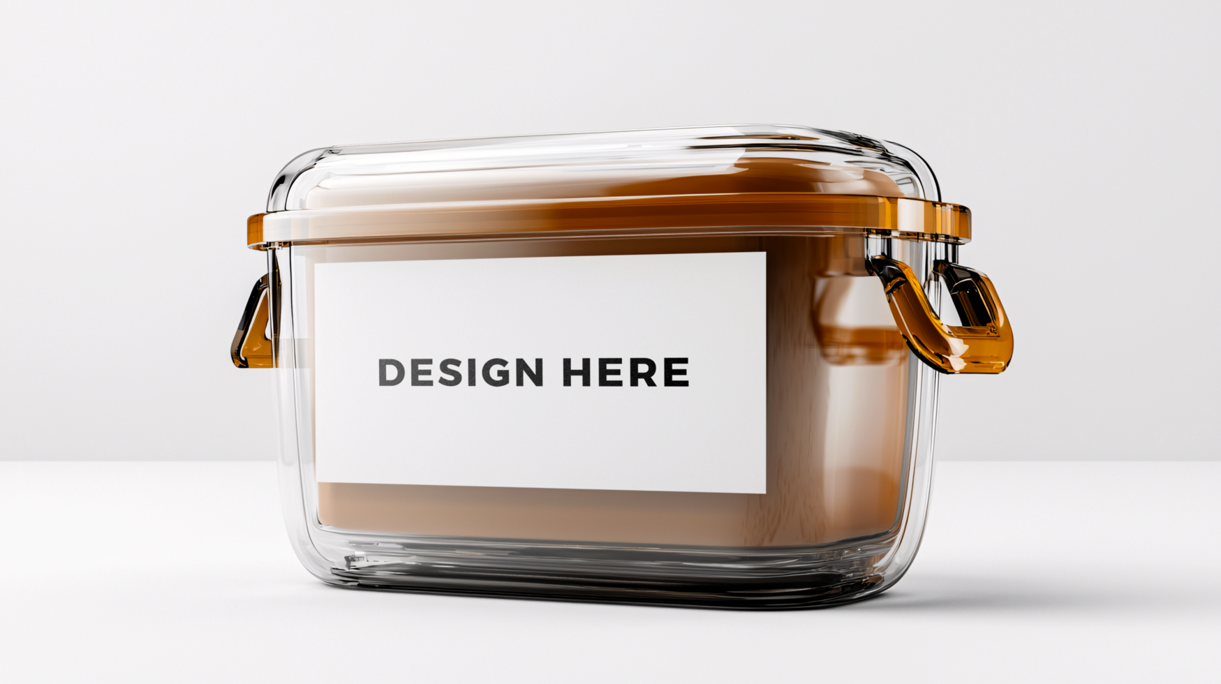 Transparent plastic container mockup with label on white background for branding psd