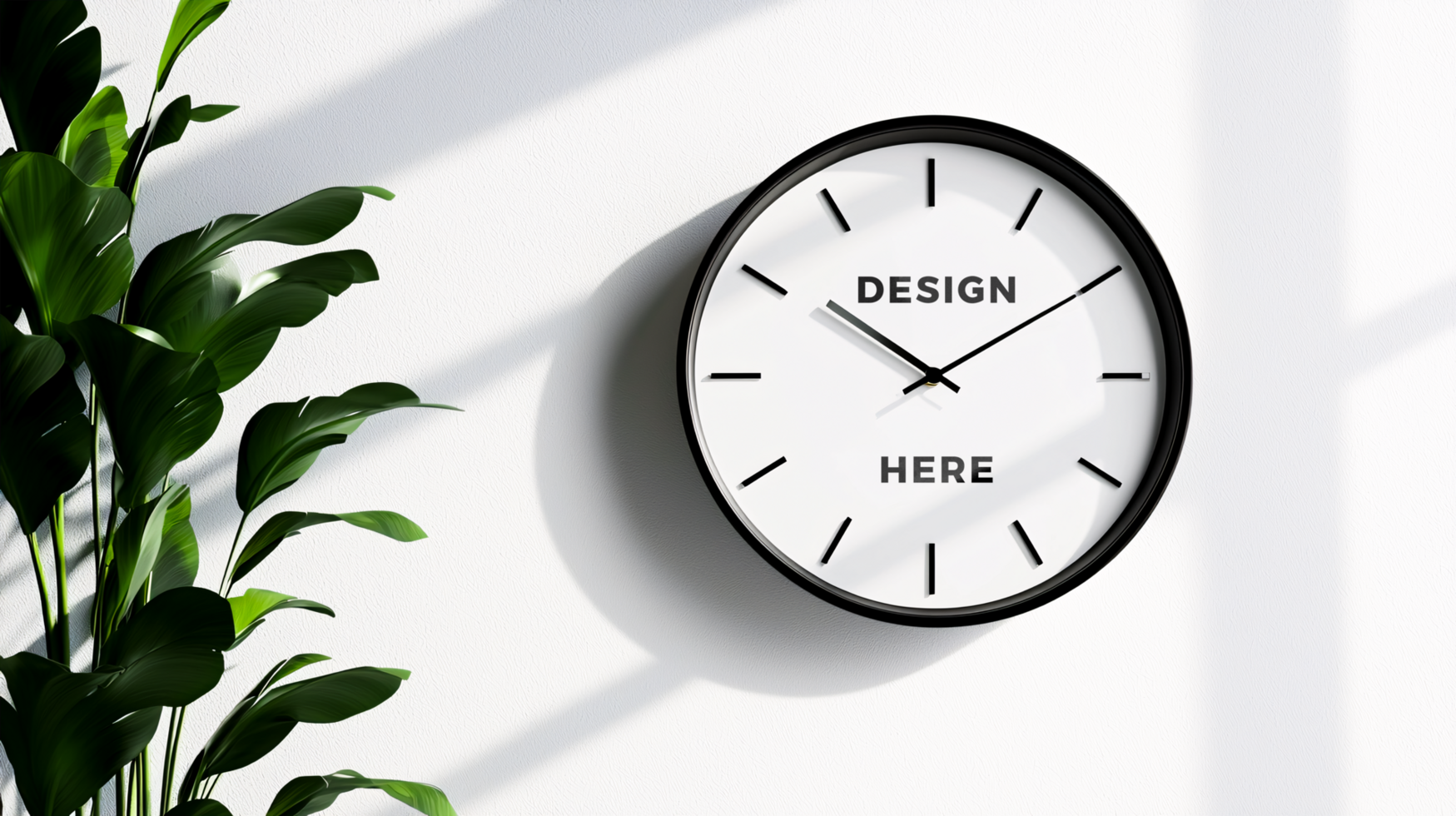 Wall clock mockup on wall with cast shadow for art placement psd