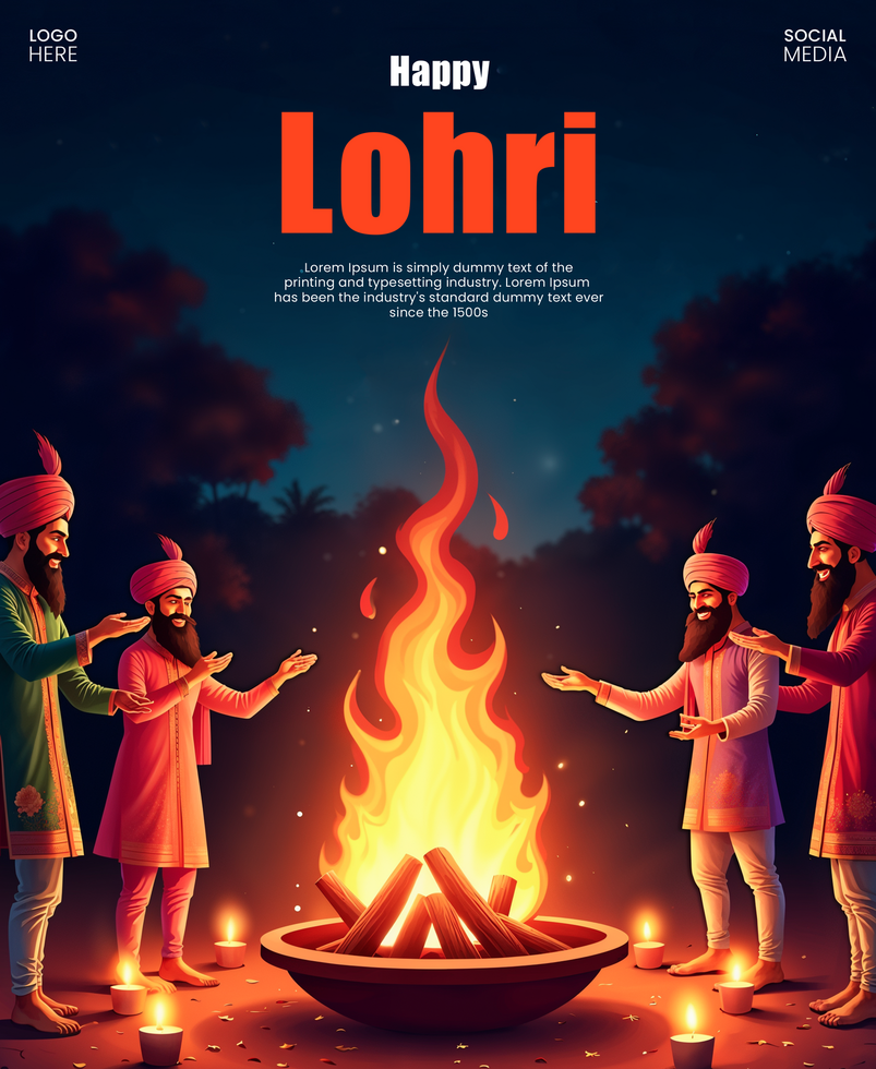 Creative Lohri Holiday Banner, festive Post design template psd