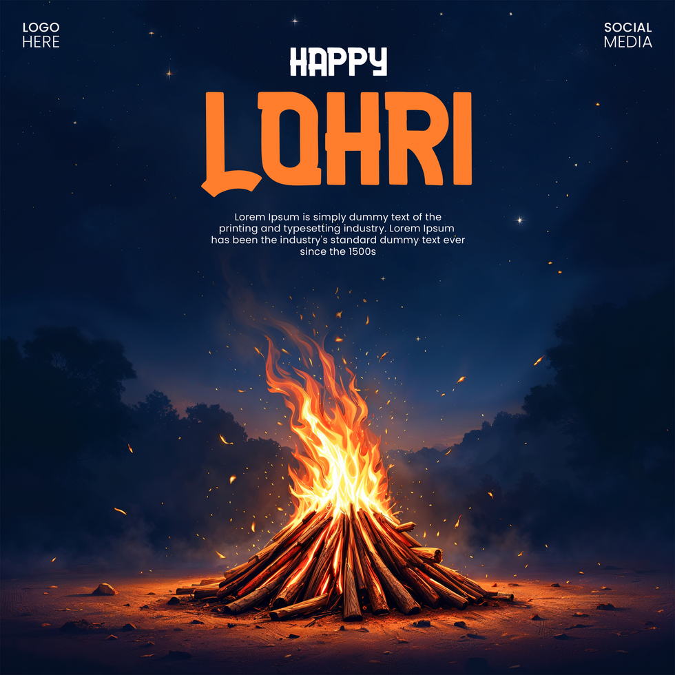 Lohri Holiday Poster Template, colorful Social media design psd