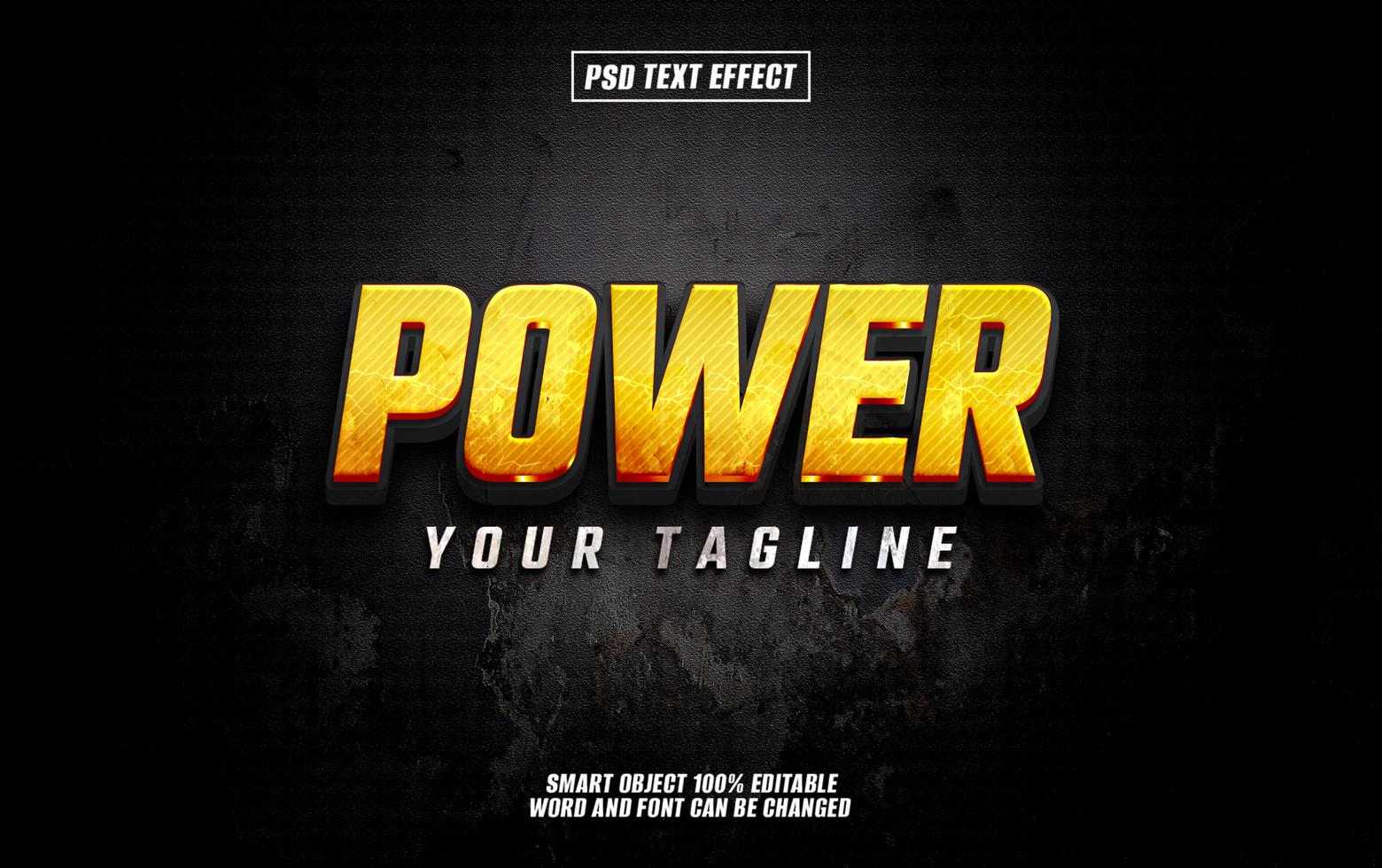 POWER text effect Grungy textured background with bold, golden psd