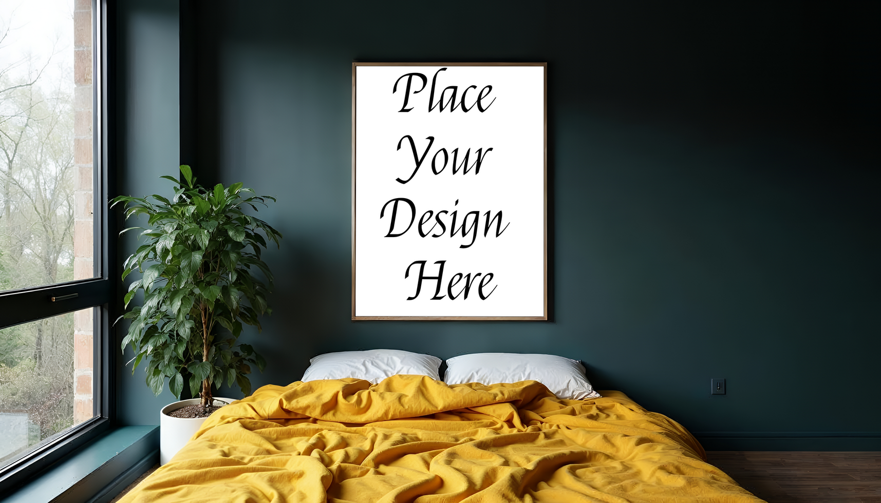 A poster mockup in a bedroom psd