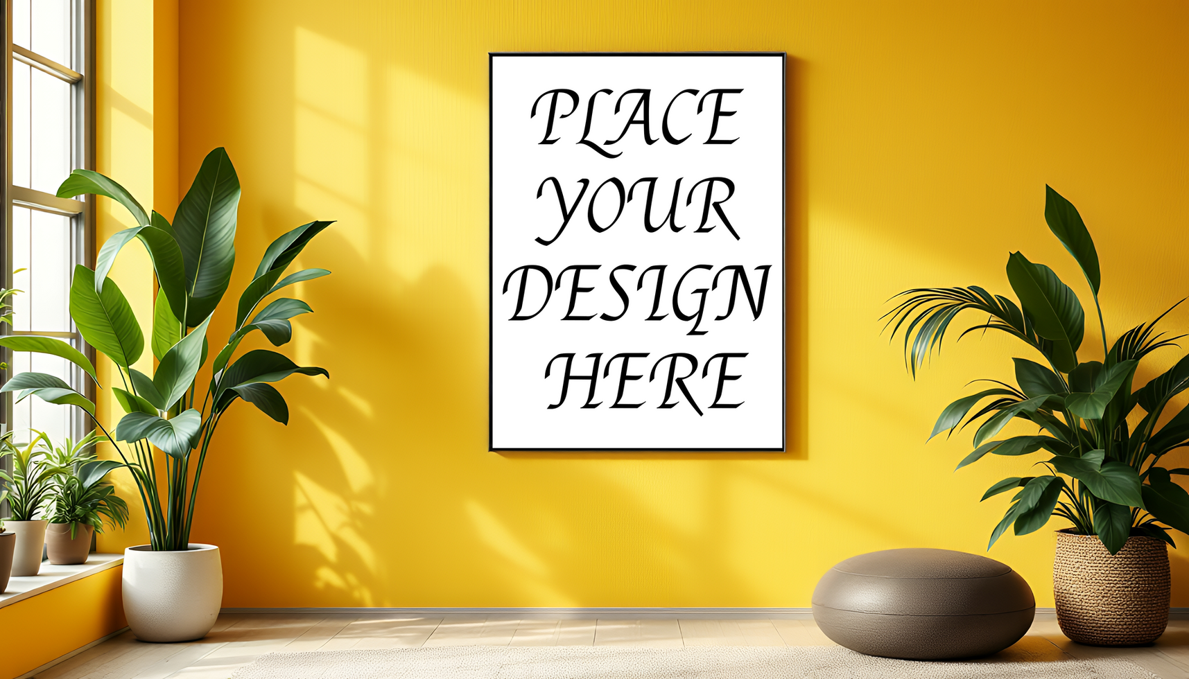 Poster mockup in a yellow room psd