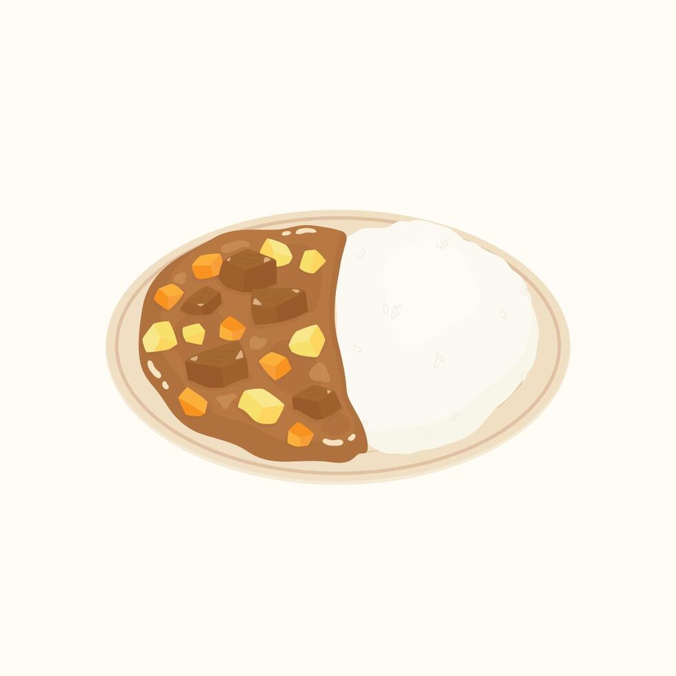 japanese curry rice dish vector